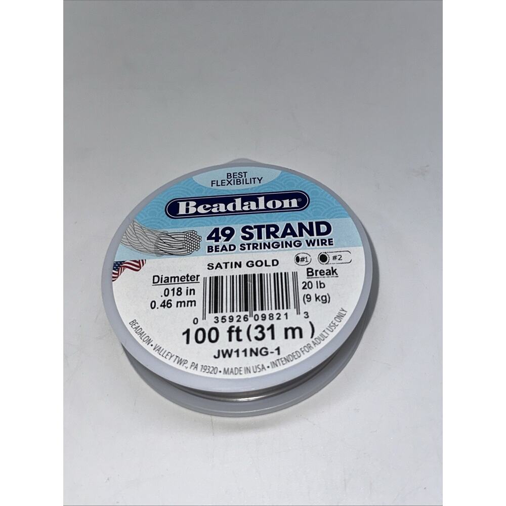 Beadalon 49‑Strand .018″ (0.46 mm) Satin Gold Beading Wire, 100 ft
